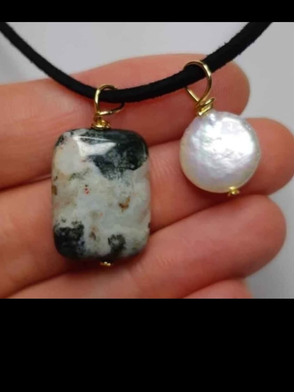 Dark Green Jasper and Genuine Coin Pearl Wire Wrap Necklace